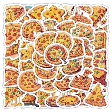 Imagem de Pacote com 50 adesivos de pizza, garrafas de água, laptop, celular, computador, guitarra, skate, hidrofrascos, pizza, vinil, adesivos à prova d'água, estéticos, modernos decalques para crianças