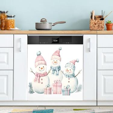 Imagem de SEHANY Linda capa magnética de boneco de neve de Natal, adesivos magnéticos decorativos antiarranhões para painel de geladeira e lava-louças, decoração de Natal de cozinha doméstica 58 x 66 cm