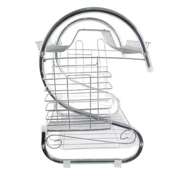 Imagem de Escorredor de Pratos de Aço Inoxidável, 2 Níveis, 34x24x35cm, com Suporte para Talheres
