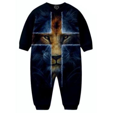 Imagem de Macacão Pijama Leão de Judá infantil Jesus Gospel tip top TB, 2-3 anos