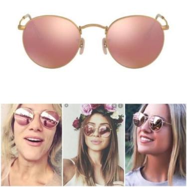 Imagem de Óculos De Sol Round John Lennon Feminino Dourado Rosa Espelhado Proteç