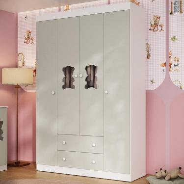 Imagem de Guarda-roupa Infantil 122cm Com Vidro 4 Portas E 2 Gavetas Teddy Multimóveis Mp4488 Branco/off White Branco/off White