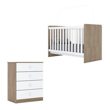 Imagem de Berço Nacional E Cômoda Infantil Labirinto Rústico Branco Brilho - Henn