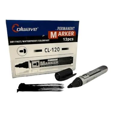 Imagem de Marcador Permanente CL-120, Preto, Resistente à Água, Secagem Rápida- Ideal para superfícies como, Plasticos, Vidro,Louça, Caixa, Metal, Couro e Madeira