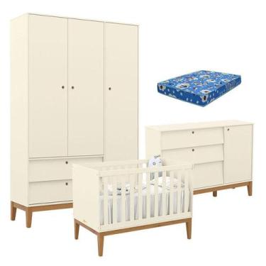 Imagem de Quarto de Bebe Unique 3 Portas com Cômoda Sapateira Off White Eco Wood