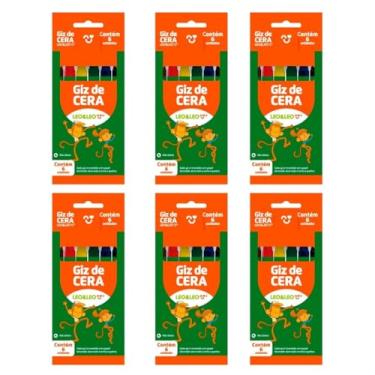 Imagem de Kit 6 Caixas com 06 Giz de Cera Cada Fino 8×88 mm 06 Cores: Escolar e Doméstico