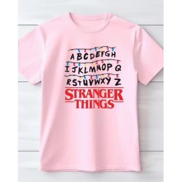 Imagem de camiseta unissex 100% algodao stranger things alfabeto, Rosa, GG
