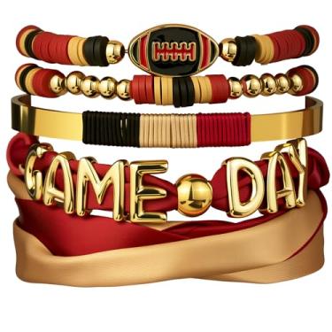 Imagem de DoDoBeads Conjunto de pulseiras femininas para dia de jogo – 4 peças de joias empilháveis de futebol, acessórios versáteis para fãs de esportes para chapéu, bolsa e colar, Medium, Metal, Sem Pedra