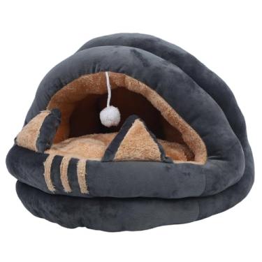 Imagem de ZJchao Cama de Caverna para Gatos, Cama de Gato Toca de Aquecimento, Pelúcia Longa e Macia, Semi-Fechada, Desenho Animado para Animais de Estimação, Casa de Animais Lavável, (M)