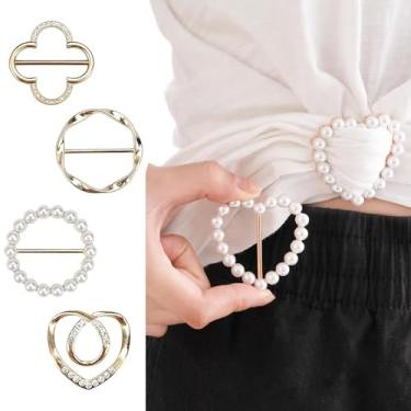 Imagem de 4 peças de clipe de anel de cachecol - clipes de gravata para roupas botão de nó de canto para mulheres moda metal círculo redondo camisa clipe fivela