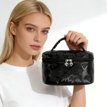 Imagem de Bolsa de maquiagem Bow Design – Organizador de cosméticos de grande capacidade, bolsa de higiene à prova d'água para batom, cuidados com a pele e viagens (preto)