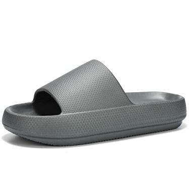 Imagem de Dirk Sandálias femininas e masculinas, chinelos de travesseiro, sapatos de banho acolchoados com nuvens, Prateado, cinza, 8 Women/6 Men