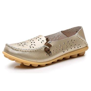 Imagem de VenusCelia Mocassim feminino confortável para caminhada, Ouro (recortes), 9.5