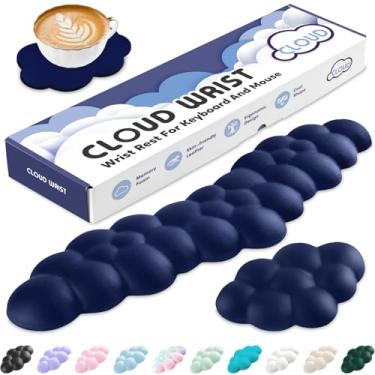 Imagem de Apoio de Pulso em Nuvem para Teclado e Mouse, Espuma de Memória e Couro PU com Suporte Ergonômico, Base Antiderrapante, Almofada para Braço Fofa e Apoio para Palma, Acessório para Mesa de Escritório