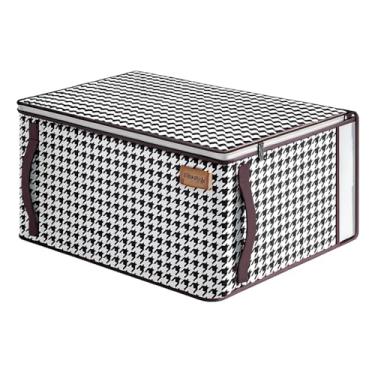 Imagem de Organizaador de Roupas, Caixa de roupas, Organizadora Grande Dobrável com Tampa e Visor – Reforçado com Alças Laterais – Ideal para Roupas, Cobertores e Acessórios – Estampa Pied de Poule