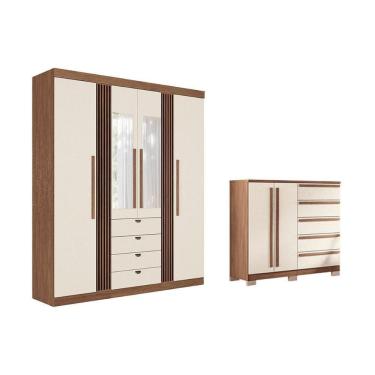 Imagem de Guarda Roupa +cômoda 2 Peças Qc279 Jatoba/areia - Santos Andirá