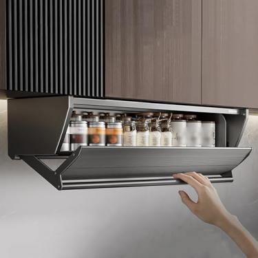 Imagem de ZDJZMGZ Organizador de armário de puxar para baixo, prateleira de armazenamento retrátil de grande capacidade, prateleira de armazenamento de alumínio, para armário de cozinha despensa de café, preto