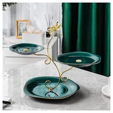 Imagem de Cesta de frutas de 3 camadas para balcão, suporte de tigela de frutas de cerâmica, cesta separável para frutas, legumes, lanches, suporte organizador de bandejas de frutas para festa, branco (azul C)