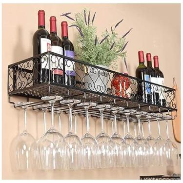 Imagem de HHHJQFAAT Rack de vinho suspenso - decoração europeia de rack de vinho, rack de cozinha, rack de flores montado na parede, rack de copos suspenso criativo, rack de talheres pendurado/marrom/60 x 25 cm