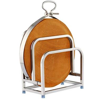 Imagem de U5GAAALPPQ9 Tábua de corte de aço inoxidável de 2 camadas, prateleira de chão, grande, redondo, grosso, suporte de cozinha, suporte de armazenamento de bancada, suporte de parede, suporte para louça