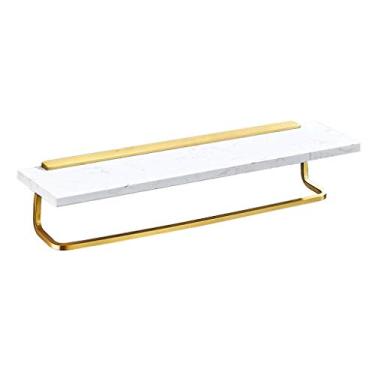 Imagem de 3FLQOOPP Suporte de toalha nórdico com prateleira de mármore toalheiro de banheiro suporte de toalha suporte de toalha de parede toalheiro toalheiro/ouro branco/30 cm (ouro branco 50 cm)