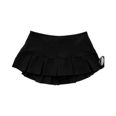 Imagem de Saia Mini Plissada Preta De Cintura Baixa Estilo Y2K Com Shorts Embuti