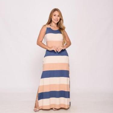 Imagem de Vestido com Fendas Laterais BBonnie Catarina Listra Nude Tamanho:P;Genero:Feminino;cor:-Feminino