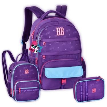 Imagem de Kit Mochila Rebecca Bonbon Costas Bolsinha Lancheira Estojo, Roxo