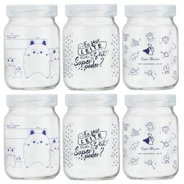 Imagem de Kit 6 Potes Vidro Armazenar Leite Materno Decorados 360 Graduação 200m