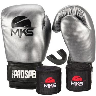 Imagem de Kit luva de boxe muay thai prospect prata + bandagem + protetor bucal 