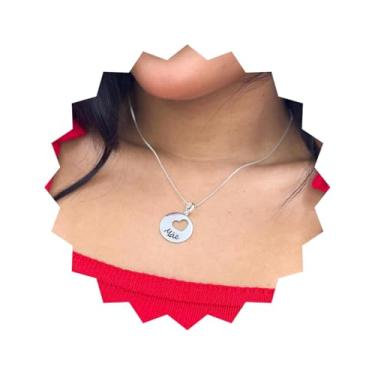 Imagem de ROHNES Colar Feminino Folheado a Prata 925 com Medalha Mãe e Coração, Metal, Corrente Veneziana