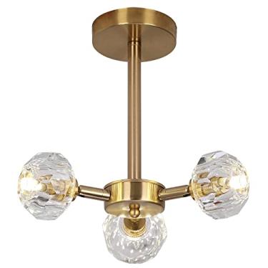 Imagem de GreeLustr Lustre de cristal luminária de teto, lustres Sputnik de 3 luzes ouro escovado lustre de meados do século sobre mesa, lustres ajustáveis para sala de jantar, sala de estar, cozinha ilha