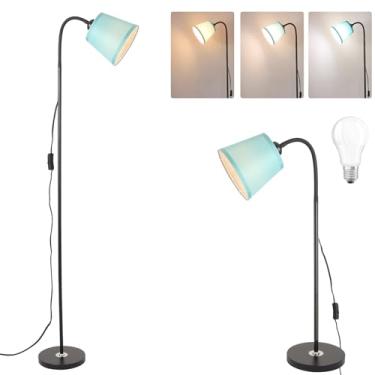 Imagem de AoMck Luminária de chão, lâmpadas de piso de metal industrial para sala de estar com lâmpadas de mesa de leitura ajustáveis dobráveis 2 em 1 para sala de estar, quarto, escritório (B + sombra verde)