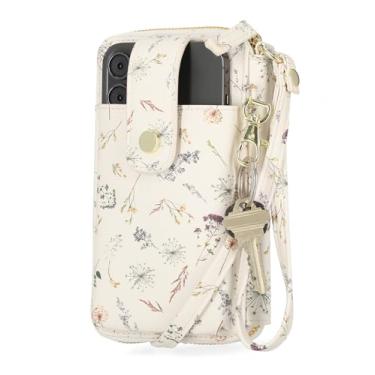 Imagem de Mundi Jacqui Carteira tiracolo feminina de couro vegano, pequena bolsa de viagem com suporte para telefone, organizador compacto com compartimentos para cartões e alça removível, bolsa de férias em