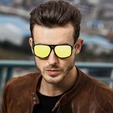 Imagem de Óculos de sol aviador quadrados para homens, óculos de sol retangulares femininos e masculinos com proteção UV, Amarelo