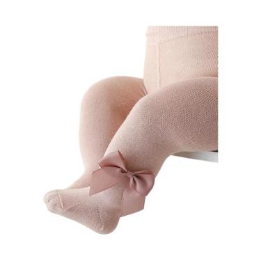 Imagem de Meia-calça De Cor Sólida Para Bebês Meninas Com Laços E Cintura Elásti