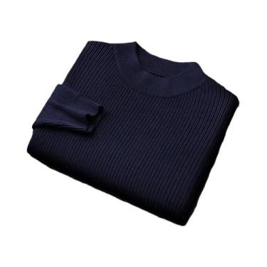 Imagem de Suéter Masculino De Lã Grosso Para Outono/Inverno Com Gola Alta E List