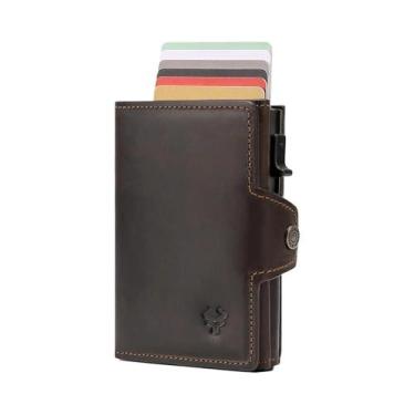 Imagem de Carteira Masculina Fina Minimalista Com Bloqueio RFID Em Couro Crazy H