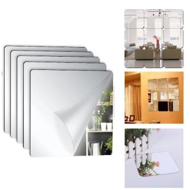 Imagem de Kit 5 Adesivo Espelhado Flexivel Sala Jantar Quadrado 15x15cm Decorativo Auto Colante