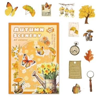 Imagem de Adesivos vintage para álbum de recortes, 20 folhas de adesivos de flores vintage para álbuns, cadernos de artesanato DIY, confecção de cartões, pré-cortados efêmeros (cenário de outono laranja)