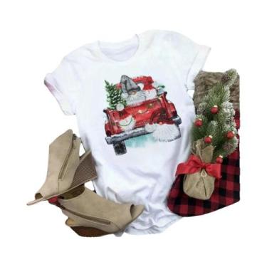 Imagem de Camiseta Feminina Com Estampa De Árvore De Natal, Casual, Solta, Manga