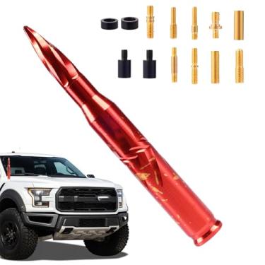 Imagem de Antena de bala de liga de alumínio espiral Starlight calibre 50 em forma de bala para carro, caminhão, acessórios Chevrolet, Silverado, Ford e muitas outras antenas de substituição curtas (vermelho)