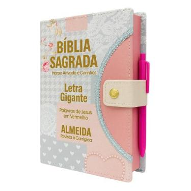 Imagem de Bíblia Sagrada Gigante - Botão - Coração Azul - RC- C/ Harpa - REI DAS