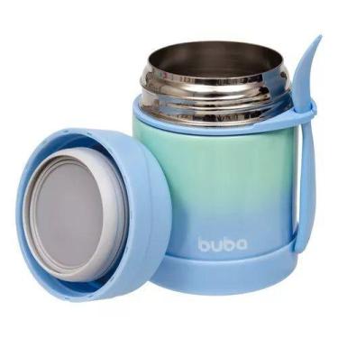 Imagem de Pote Térmico Buba Degrade Aço Inoxidável Com Talher +6M -, Azul, 320ml