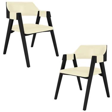 Imagem de Kit 2 Cadeiras Sala De Jantar E Jogos Carteados Madeira Maciça Poker Pu Offwhite-preto G42 - Gran Belo