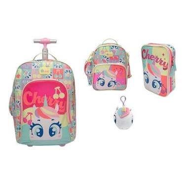 Imagem de Kit Mochila Grande Com Rodinha Unicórnio Cherry Puket