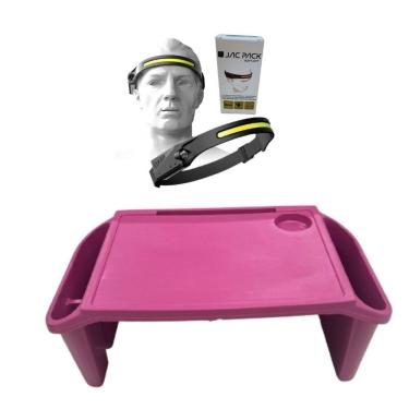 Imagem de Bandeja Mesa Colo Apoio Comer Refeição Cama Suporte Notebook + Luminária Led Rosa