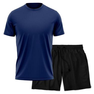 Imagem de Kit Short Praia Academia Passeio Treino Preto + Camiseta Manga Curta Masculina-Masculino