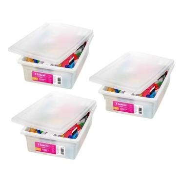 Imagem de 3 Caixa Organizadora 11L Plastico Branco Multiuso Com Tampa Sanremo