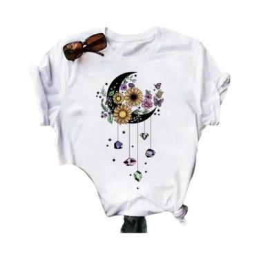 Imagem de Camiseta Preta Com Estampa De Borboleta E Girassol Kawaii Para Mulhere